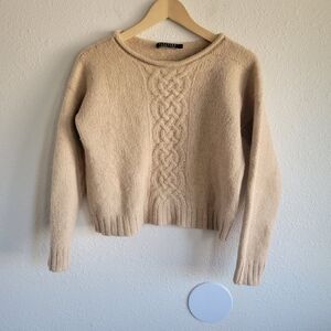 Peruvian Connection Beige 100% Alpaca Cropped Crew Neck Sweater Womens Size L